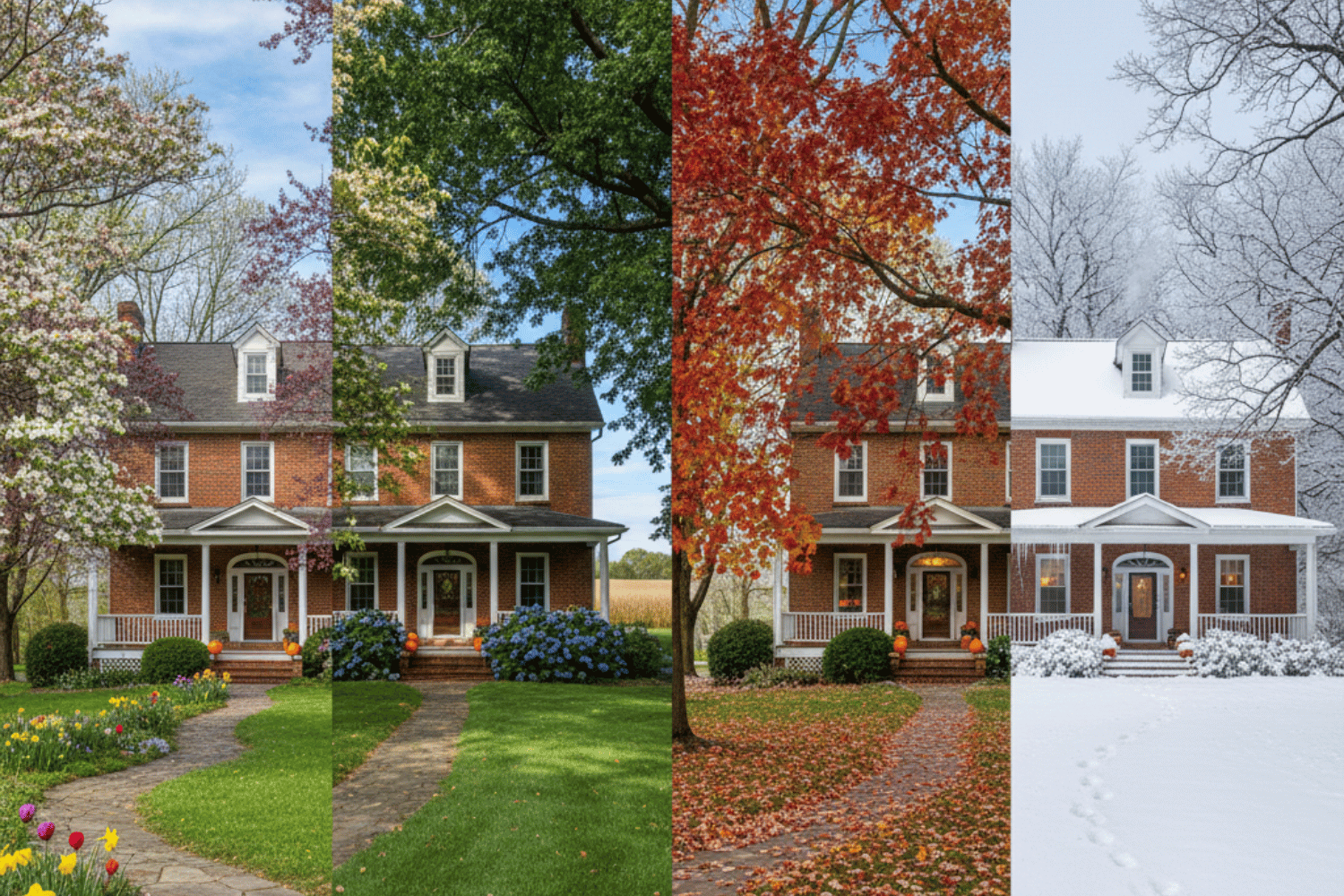 A Mid-Missouri Home Surrounded By Trees Showing All Four Seasons