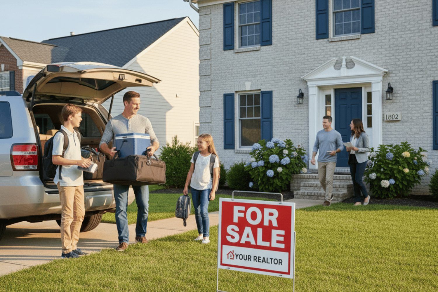 A Family Is Seen Loading Their Car With Luggage For A Weekend Getaway While Their Home Is Being Shown To Potential Buyers. This Scene Highlights The Busy Real Estate Market, Where Home Sellers Balance Personal Plans With The Selling Process And Showings For Interested Buyers.