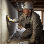 A Home Inspector Is Crouched In A Crawl Space, Examining The Foundation And Checking Moisture Levels To Identify Any Potential Issues. This Thorough Inspection Is Crucial For Understanding The Home'S Physical Condition And Ensuring It Meets Safety Standards During The Home Buying Process.