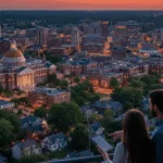 The Image Depicts A Scenic View Of The Columbia, Missouri Skyline, Showcasing The University Of Missouri Campus With Its Distinctive Architecture. This Vibrant City Is A Hub For Prospective Home Buyers, With A Growing Housing Market And Various Real Estate Opportunities.