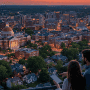 The Image Depicts A Scenic View Of The Columbia, Missouri Skyline, Showcasing The University Of Missouri Campus With Its Distinctive Architecture. This Vibrant City Is A Hub For Prospective Home Buyers, With A Growing Housing Market And Various Real Estate Opportunities.