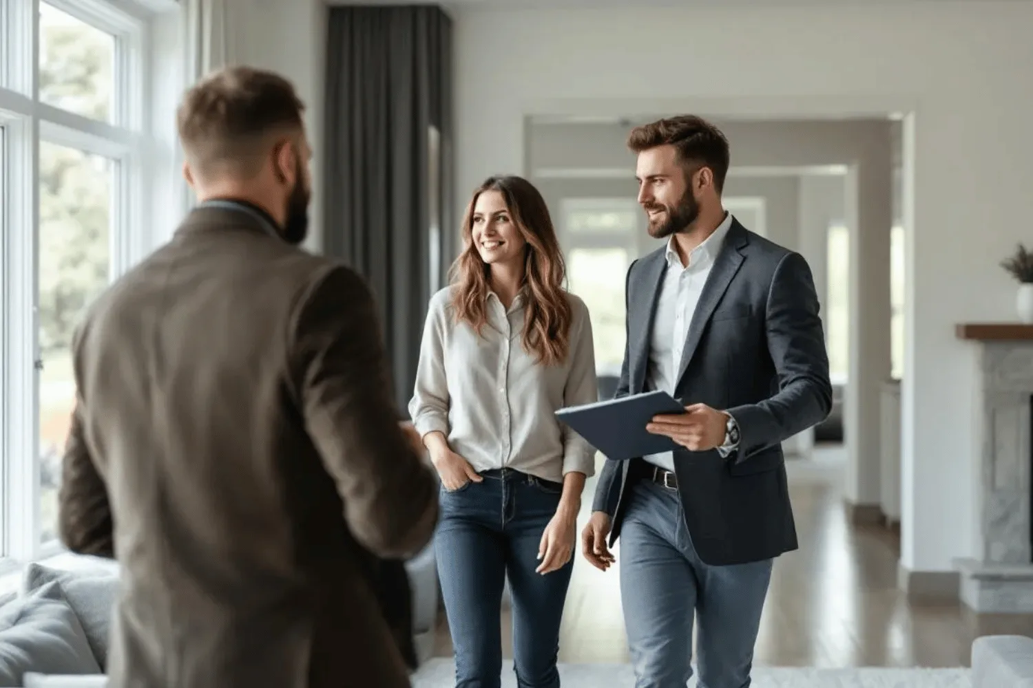 The Image Depicts Potential Buyers Walking Through A Home During A Showing, Guided By A Real Estate Agent. The Agent Is Answering Questions And Highlighting The Home'S Features, Emphasizing The Importance Of The Real Estate Journey In The Current Market Conditions.