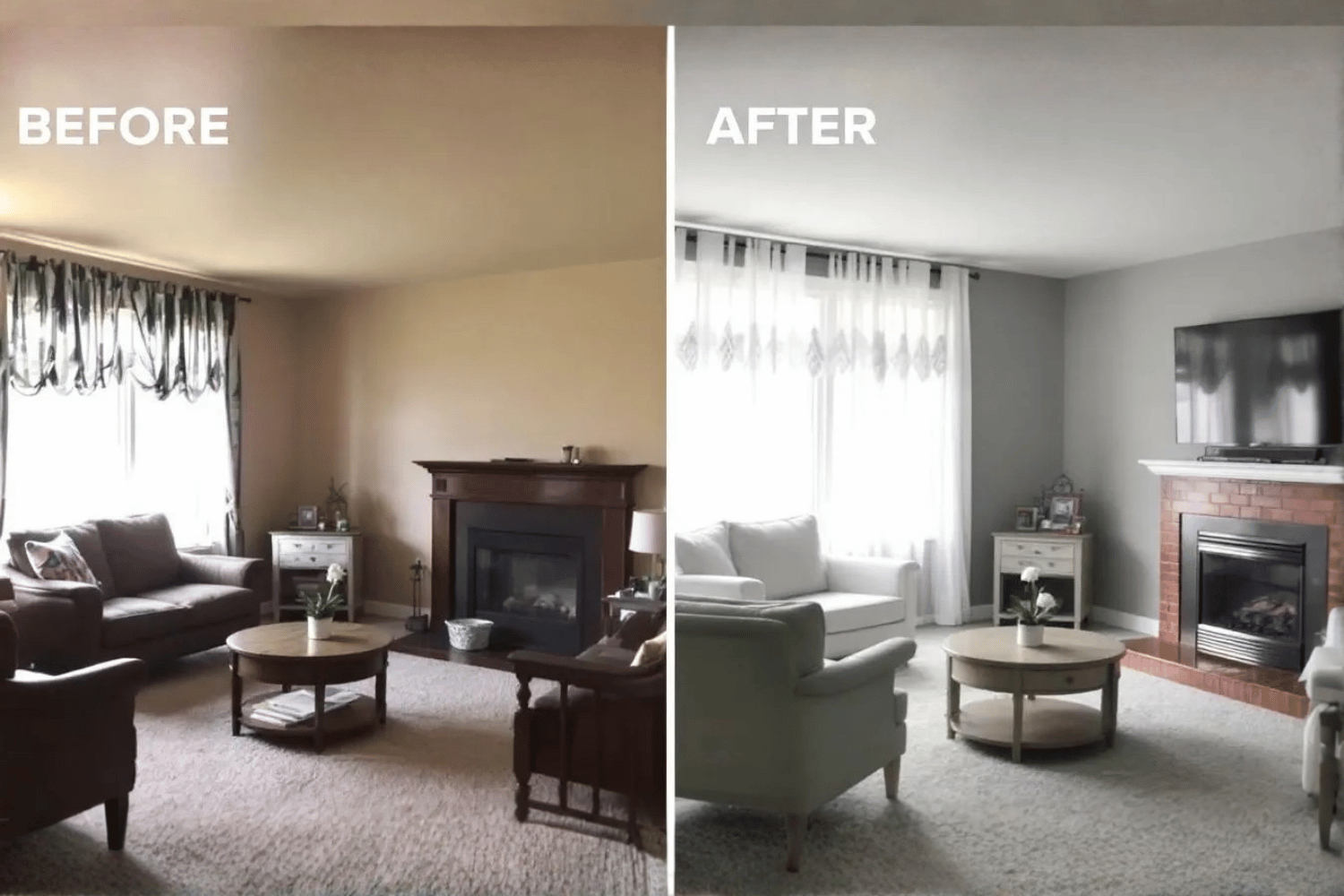 The Image Showcases A Living Room Transformed By A Fresh Coat Of Paint, Highlighting The Before And After Effects Of Using Neutral Colors To Enhance The Home'S Interior. This Cost-Effective Upgrade Not Only Improves The Room'S Appearance But Also Increases Its Appeal To Potential Buyers, Making It Feel Move-In Ready.