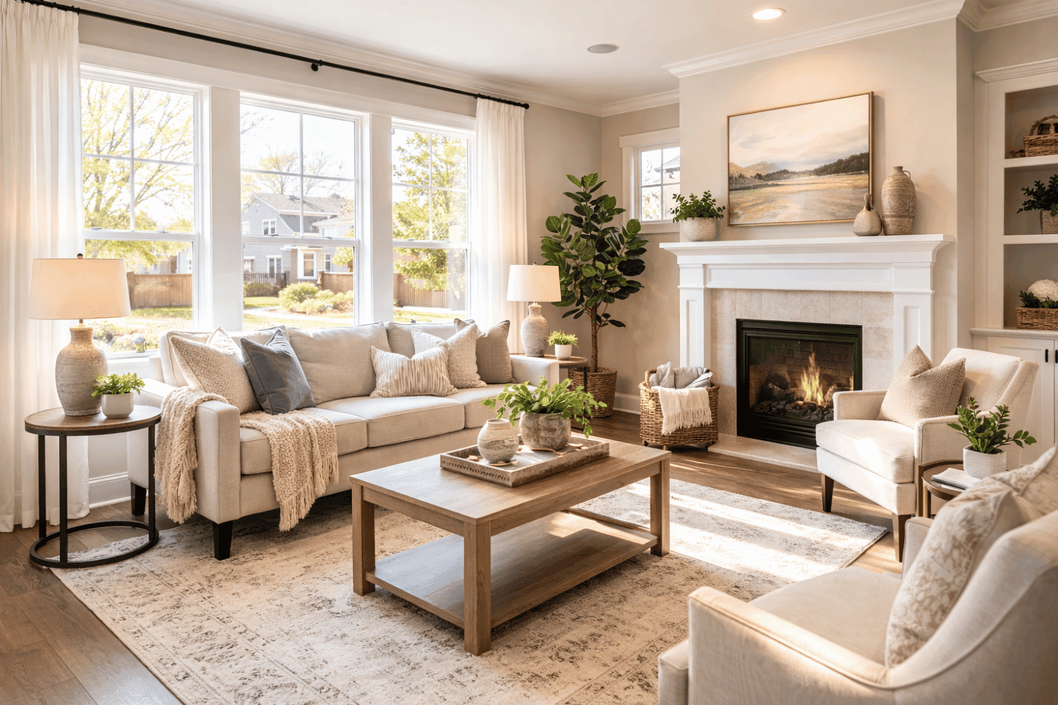 The Image Depicts A Bright And Clean Staged Living Room Featuring Neutral Furniture And Ample Natural Light, Creating An Inviting Atmosphere Ideal For Potential Buyers In Boone County'S Housing Market. This Setup Highlights The Importance Of Staging Homes To Enhance Their Appeal In A Competitive Market, Especially As Inventory Levels Fluctuate And Demand For Single-Family Homes Continues To Rise.